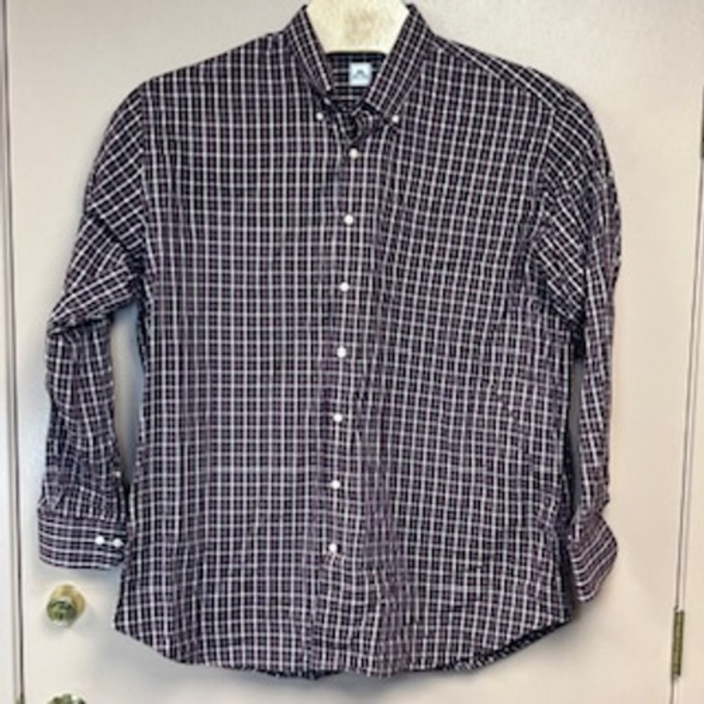 Peter Millar Mens‎ XXL Burgundy White Check Cotton Button Down Long Sleeve Shirt